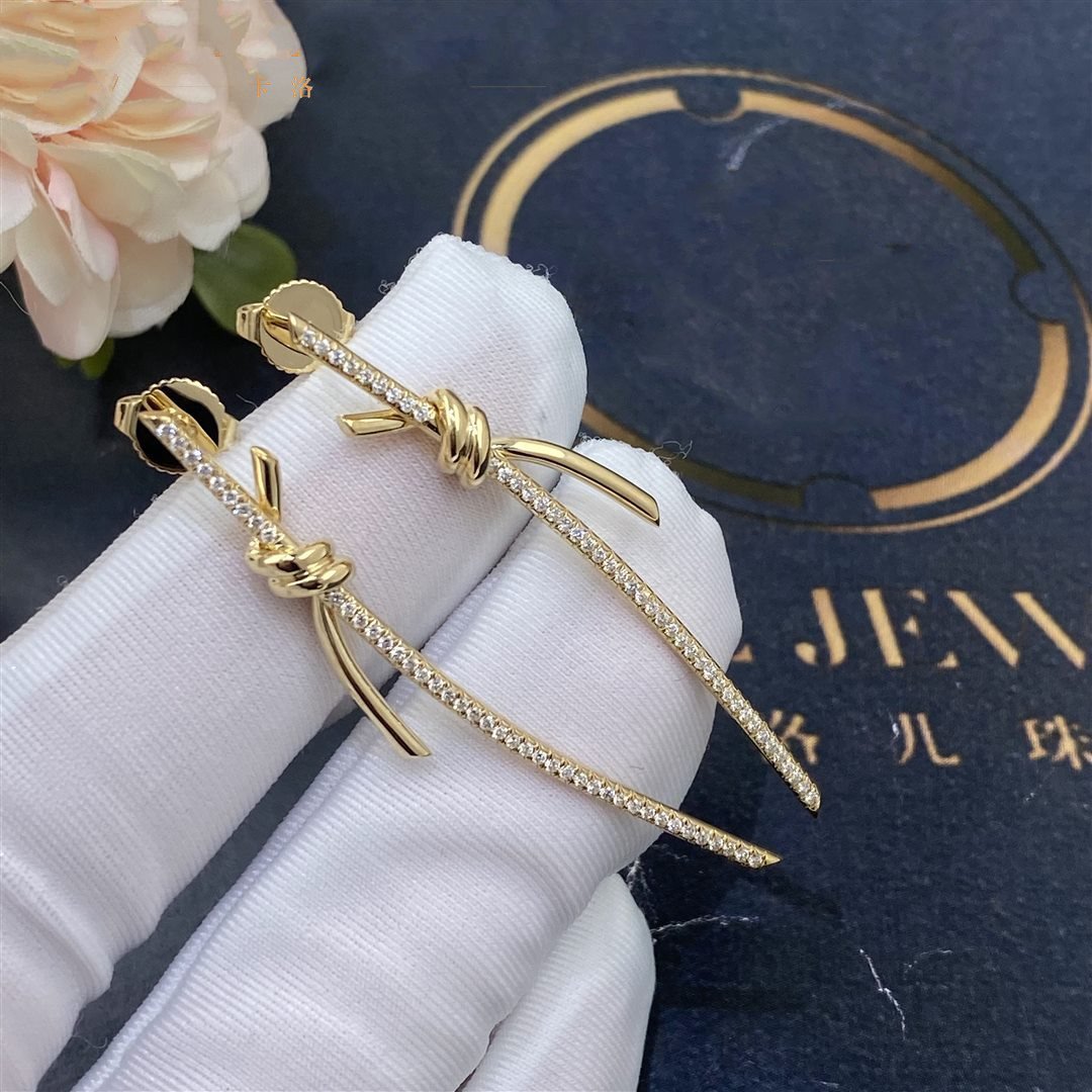 [Dawnora Jewelry]KNOT DROP EARRINGS IN YELLOW GOLD WITH DIAMONDS