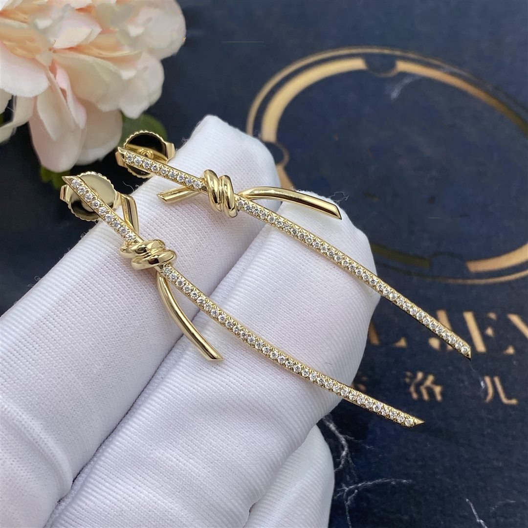 [Dawnora Jewelry]KNOT DROP EARRINGS IN YELLOW GOLD WITH DIAMONDS