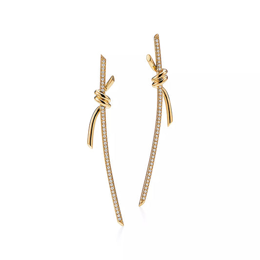 [Dawnora Jewelry]KNOT DROP EARRINGS IN YELLOW GOLD WITH DIAMONDS