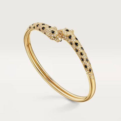 [Dawnora Jewelry]PANTHERE DOUBLE HEADED HALF DIAMOND OPEN BRACELET