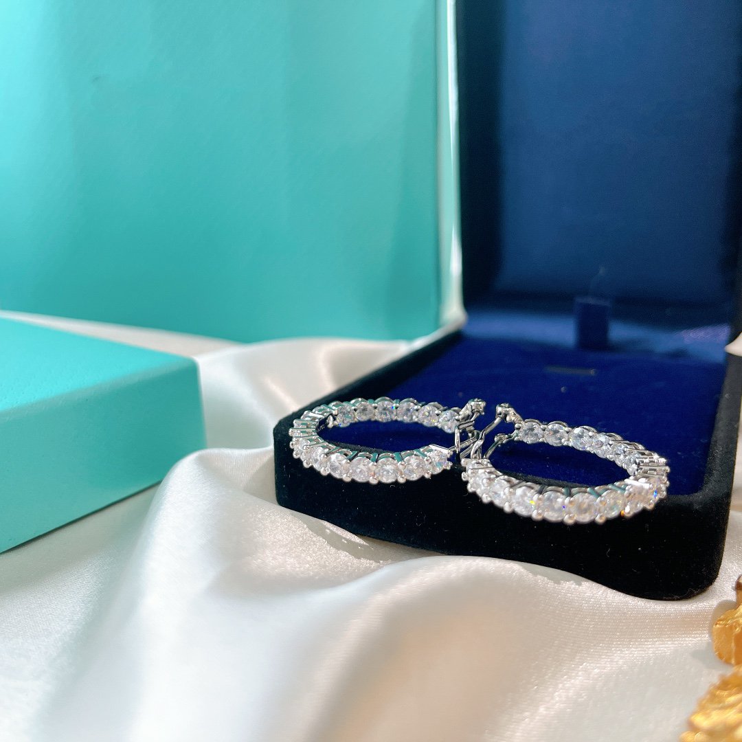 [Dawnora Jewelry]SILVER DIAMOND HOOP EARRINGS