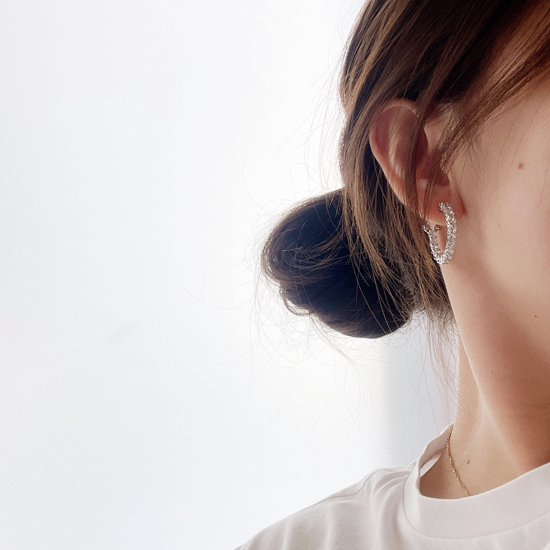 [Dawnora Jewelry]SILVER DIAMOND HOOP EARRINGS