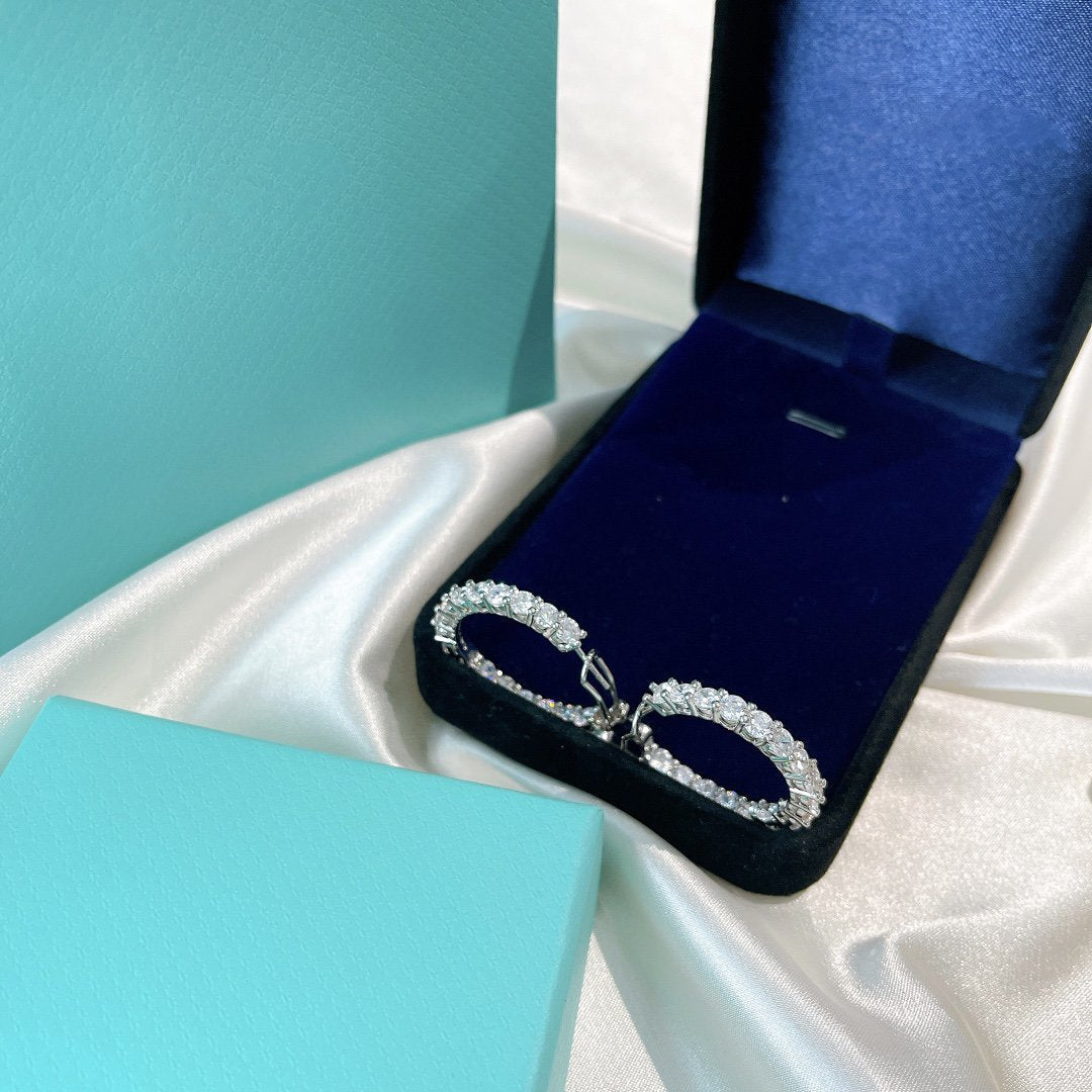 [Dawnora Jewelry]SILVER DIAMOND HOOP EARRINGS