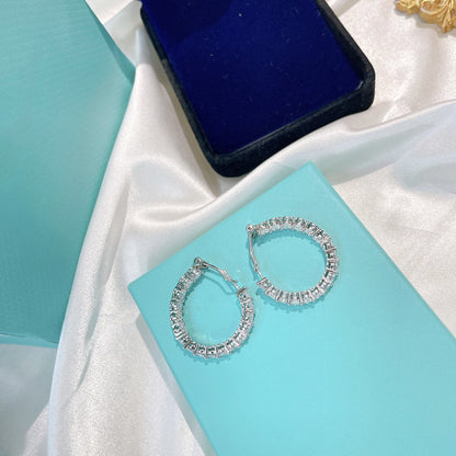 [Dawnora Jewelry]SILVER DIAMOND HOOP EARRINGS