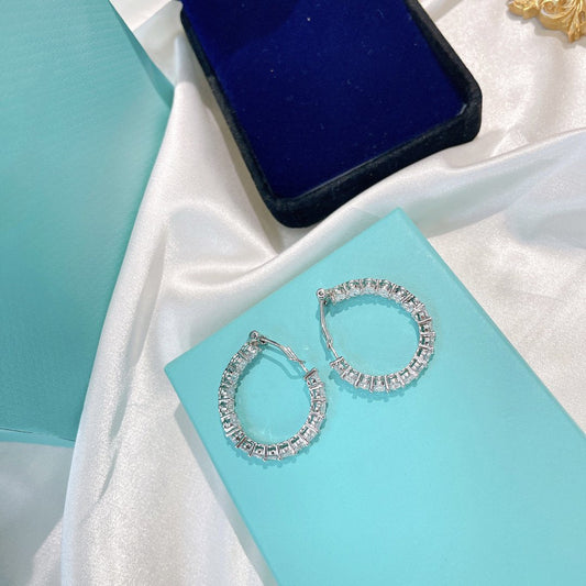 [Dawnora Jewelry]SILVER DIAMOND HOOP EARRINGS