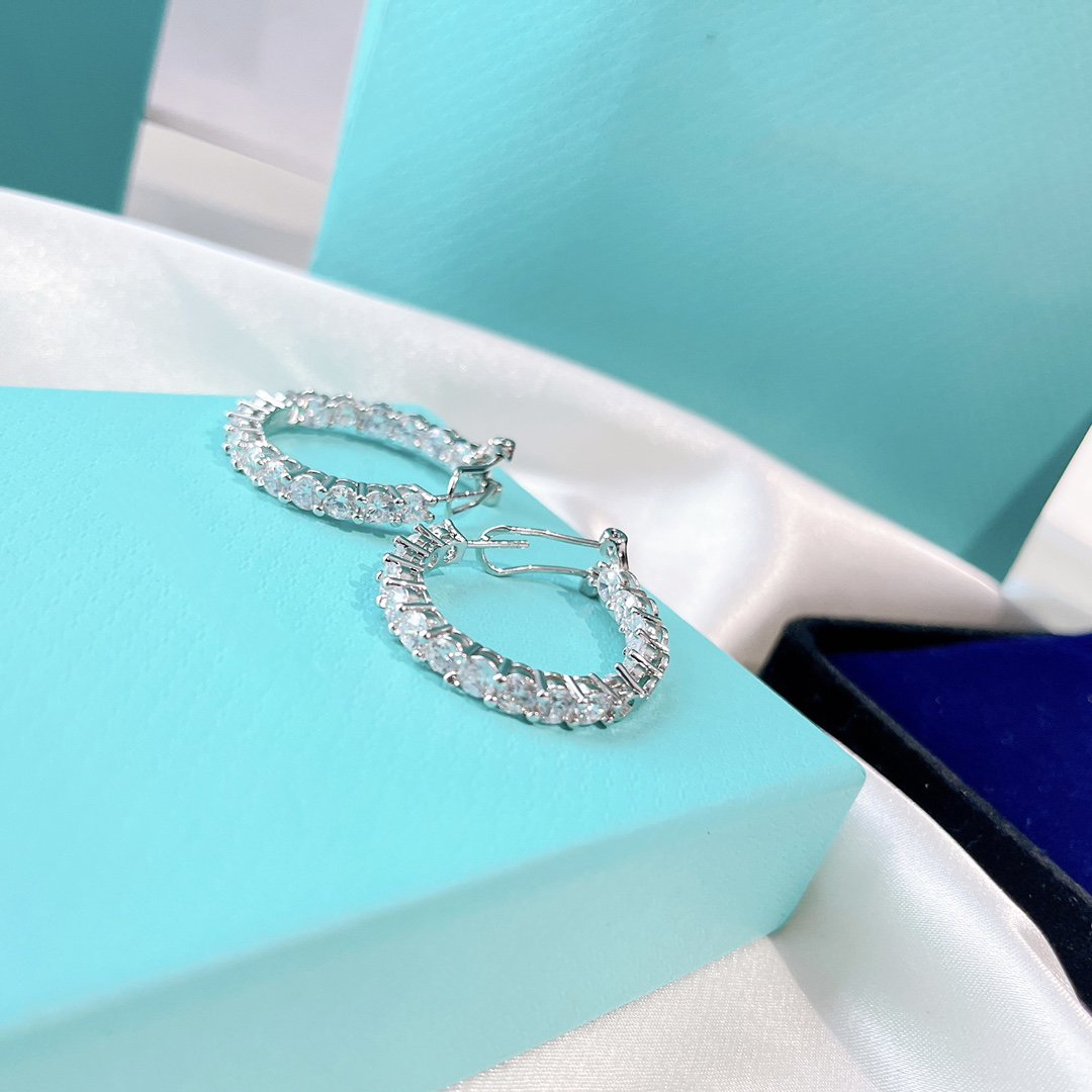 [Dawnora Jewelry]SILVER DIAMOND HOOP EARRINGS