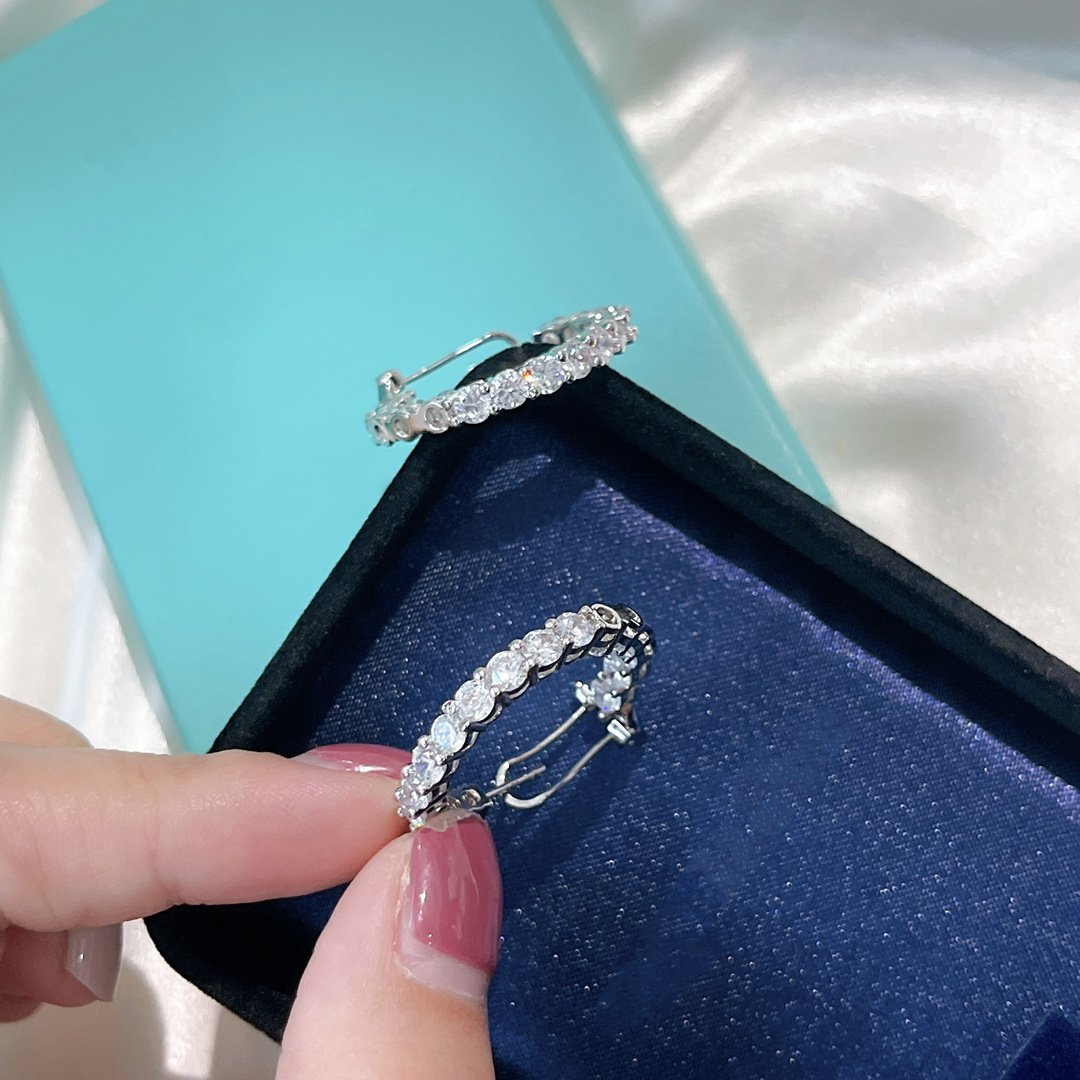 [Dawnora Jewelry]SILVER DIAMOND HOOP EARRINGS