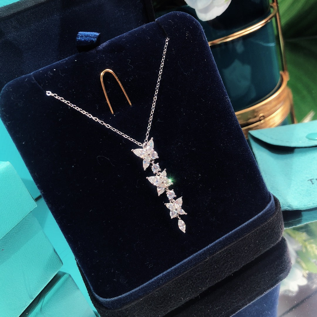 [Dawnora Jewelry]MIXED CLUSTER DIAMOND DROP PENDANT