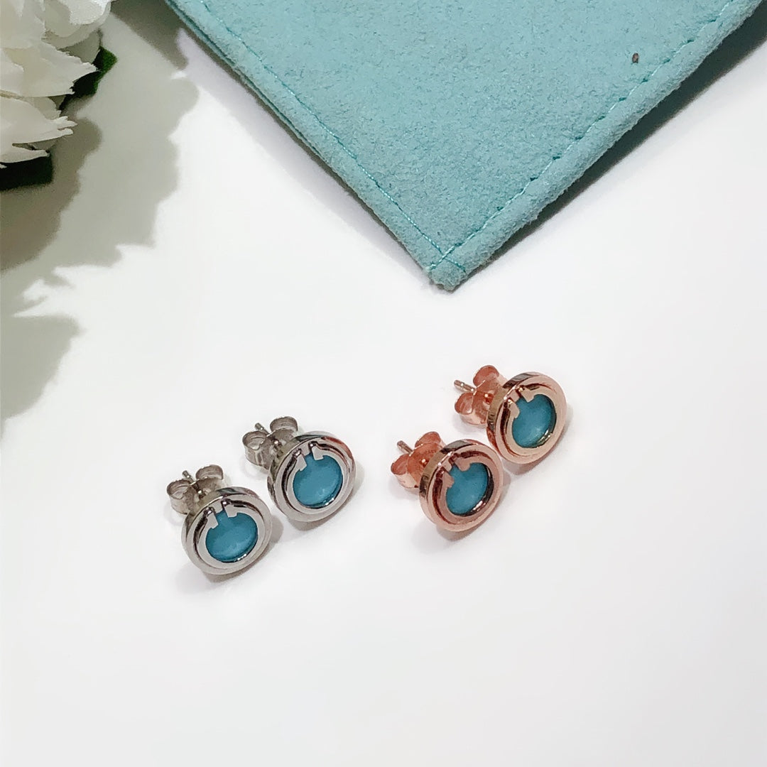 [Dawnora Jewelry]TURQUOISE CIRCLE WHITE GOLD EARRINGS