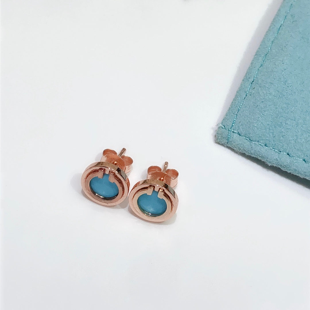[Dawnora Jewelry]TURQUOISE CIRCLE WHITE GOLD EARRINGS