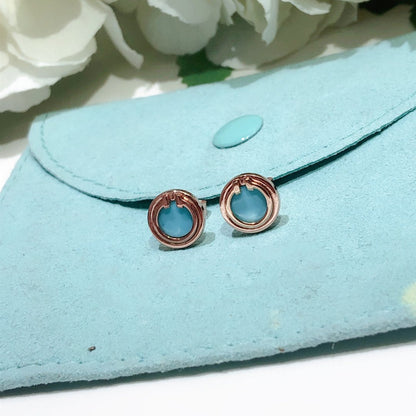 [Dawnora Jewelry]TURQUOISE CIRCLE WHITE GOLD EARRINGS