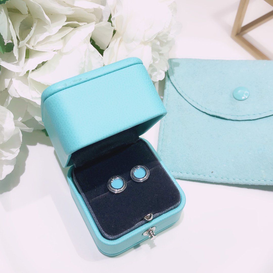 [Dawnora Jewelry]TURQUOISE CIRCLE WHITE GOLD EARRINGS