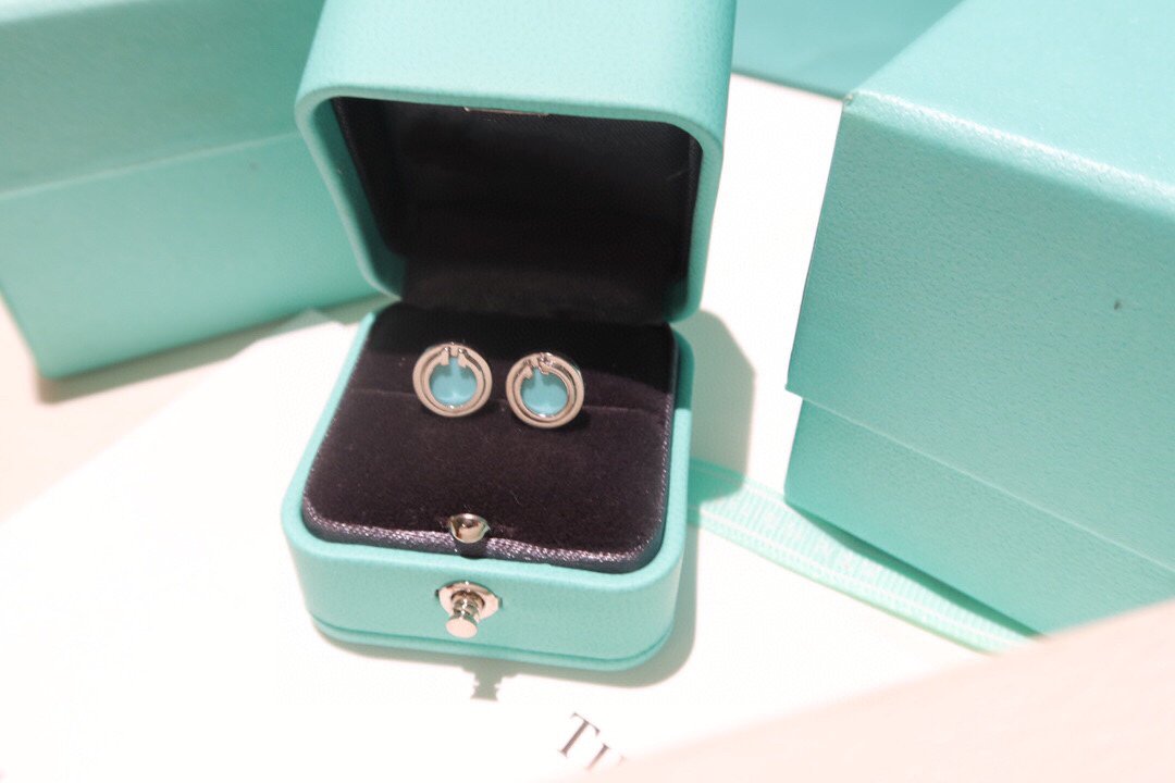 [Dawnora Jewelry]TURQUOISE CIRCLE WHITE GOLD EARRINGS