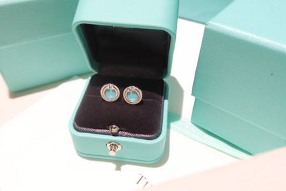 [Dawnora Jewelry]TURQUOISE CIRCLE WHITE GOLD EARRINGS