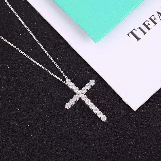 [Dawnora Jewelry]MOISSANITE STONE CROSS PENDANT NECKLACE SIMULATED DIAMOND CROSS CHOKER