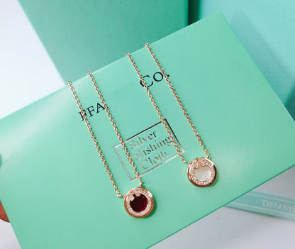[Dawnora Jewelry]DIAMOND AND MOTHER PEARL CIRCLE NECKLACE PENDANT