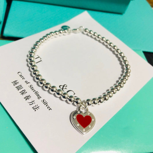[Dawnora Jewelry]LOVE TIFFANY RED HEART TAG BEAD BRACELET
