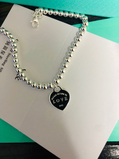 [Dawnora Jewelry]LOVE TIFFANY RED HEART TAG BEAD BRACELET