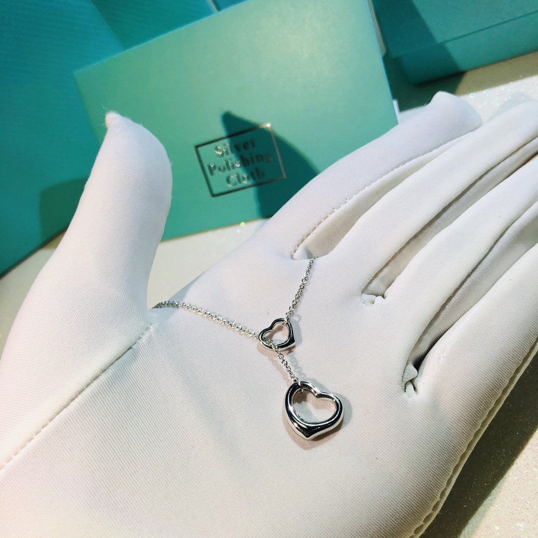 [Dawnora Jewelry]OPEN HEART LARIAT NECKLACE SILVER