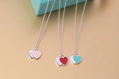 [Dawnora Jewelry]DOUBLE HEART TAG PENDANT SILVER MINI NECKLACE