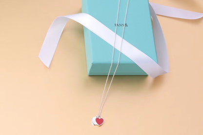 [Dawnora Jewelry]DOUBLE HEART TAG PENDANT SILVER MINI NECKLACE