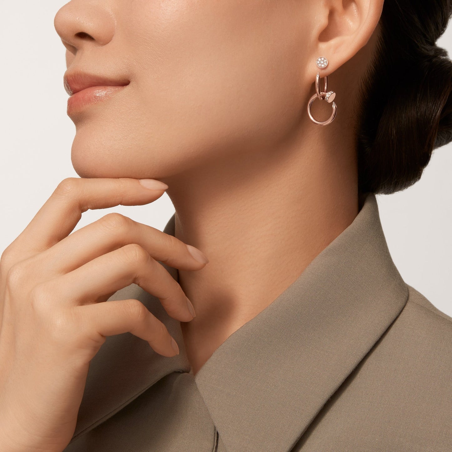 [Dawnora Jewelry]JUSTE HALF DIAMOND DOUBLE EARRINGS