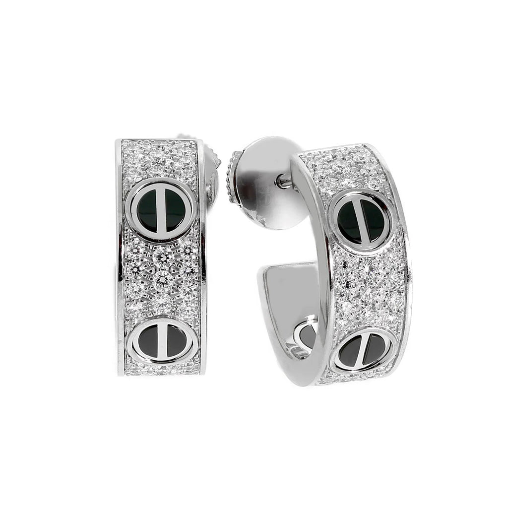 [Dawnora Jewelry]LOVE CERAMIC DIAMOND PAVED SILVER EARRINGS