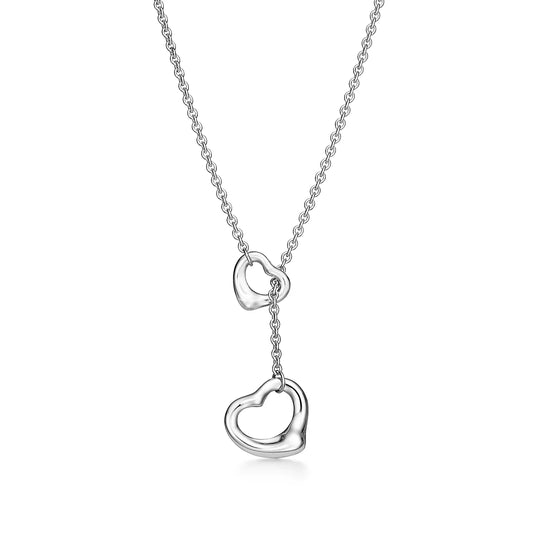 [Dawnora Jewelry]OPEN HEART LARIAT NECKLACE SILVER