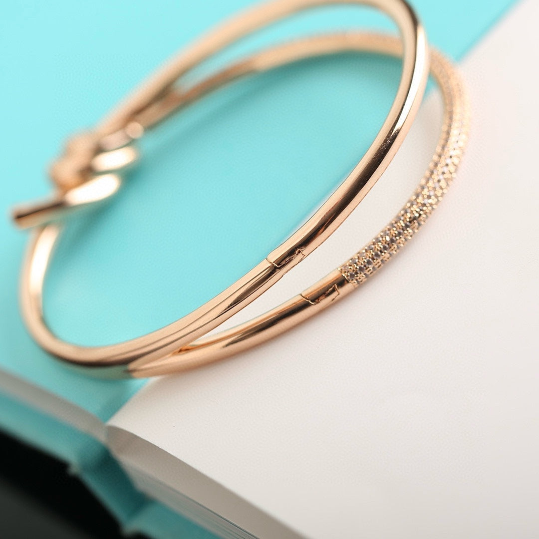 [Dawnora Jewelry]KNOT DOUBLE ROW PINK GOLD DIAMOND BRACELET