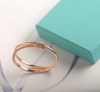 [Dawnora Jewelry]KNOT DOUBLE ROW PINK GOLD DIAMOND BRACELET