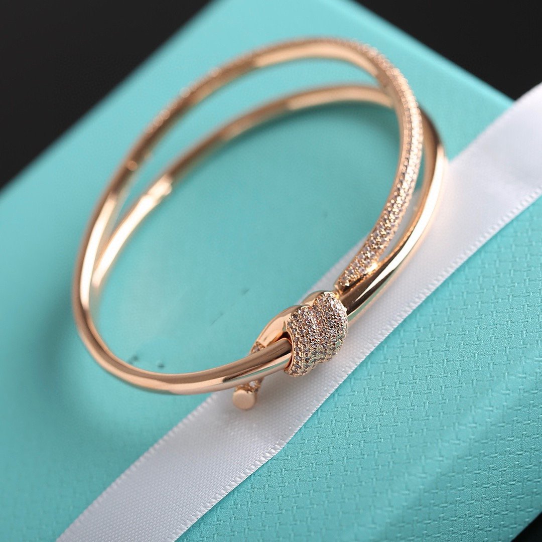 [Dawnora Jewelry]KNOT DOUBLE ROW PINK GOLD DIAMOND BRACELET