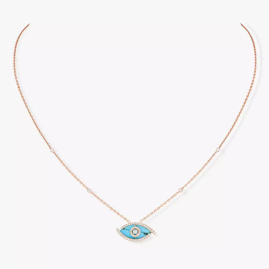 [Dawnora Jewelry]Lucky Eye Diamond Necklace in Rose Gold and Turquoise