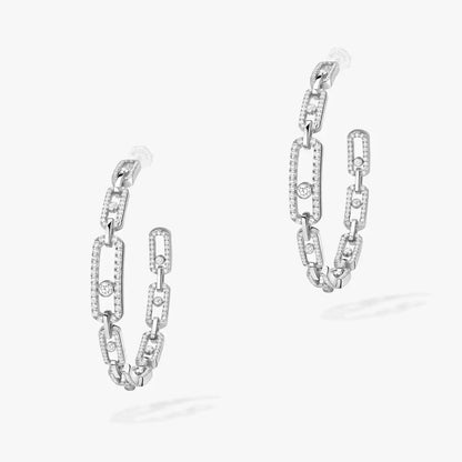 [[Dawnora Jewelry]Move Link Diamond Hoop Earrings