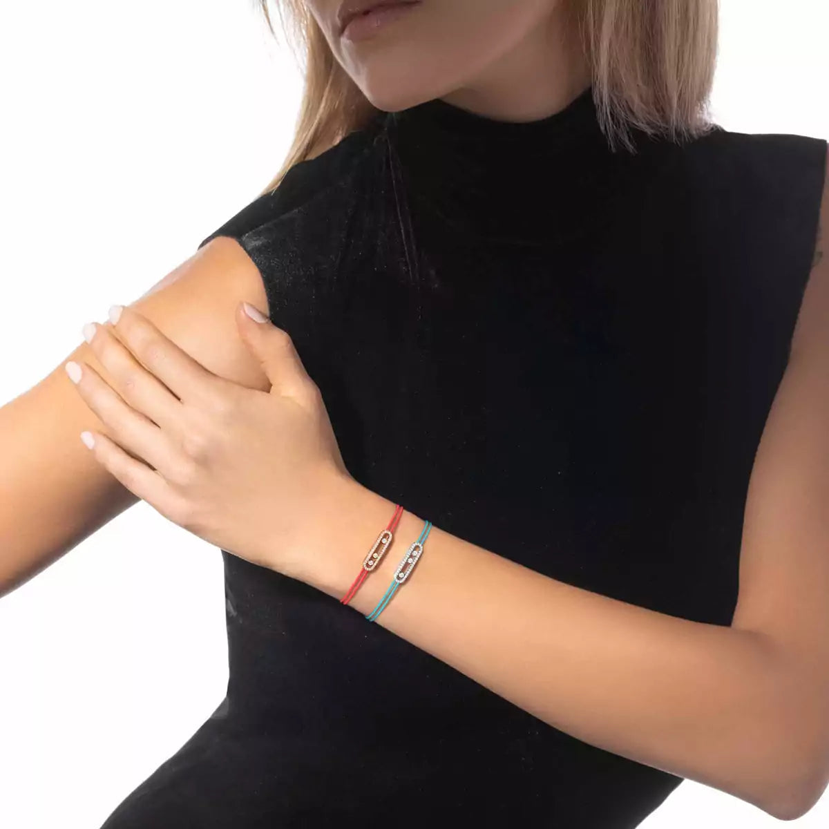 [Dawnora Jewelry]MK Care(s) pink cord pavé bracelet
