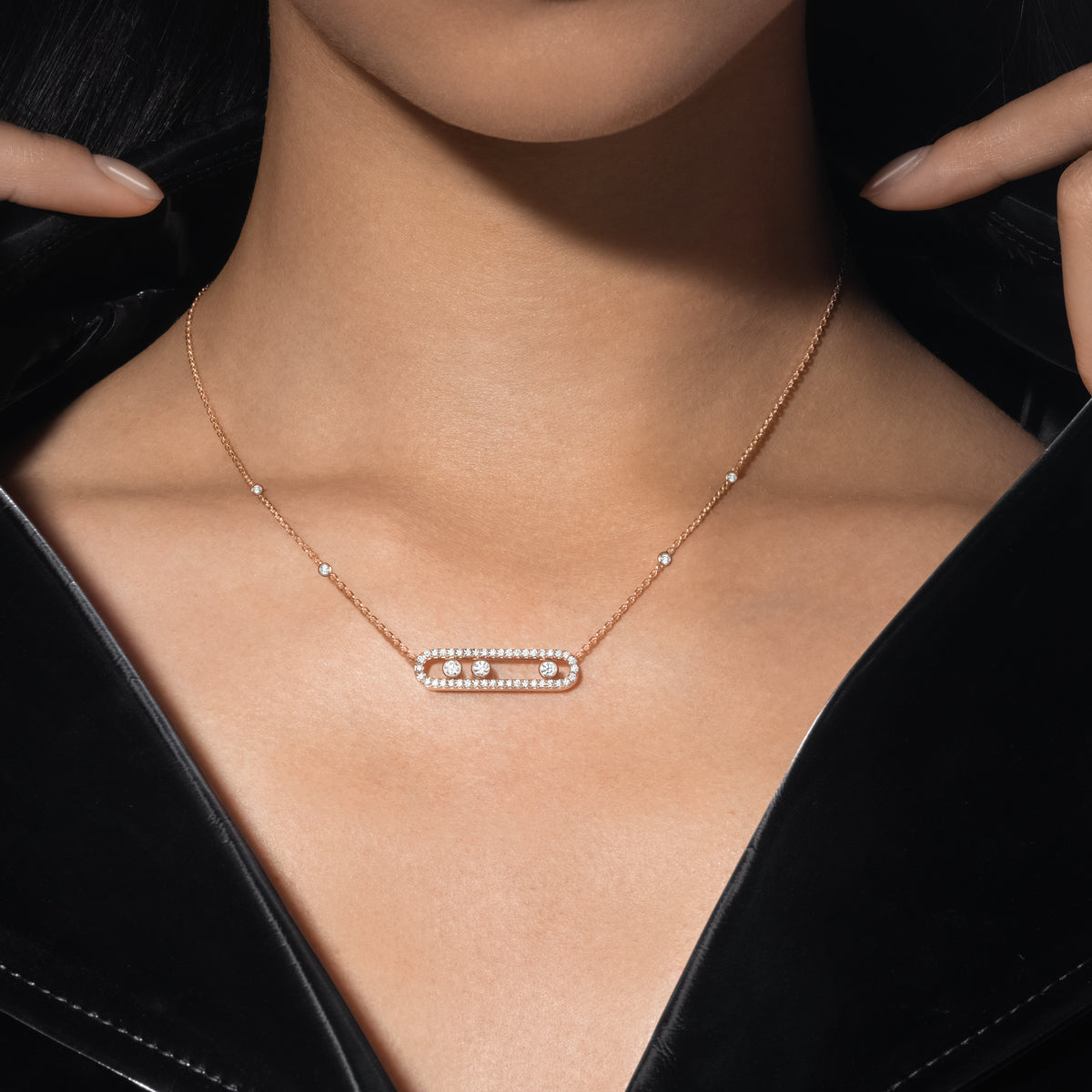 [Dawnora Jewelry] Move Pave_ Rose Gold Diamond Necklace