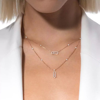 [Dawnora Jewelry]2 Rows Rose Gold Diamond Pave_ Necklace Move Uno