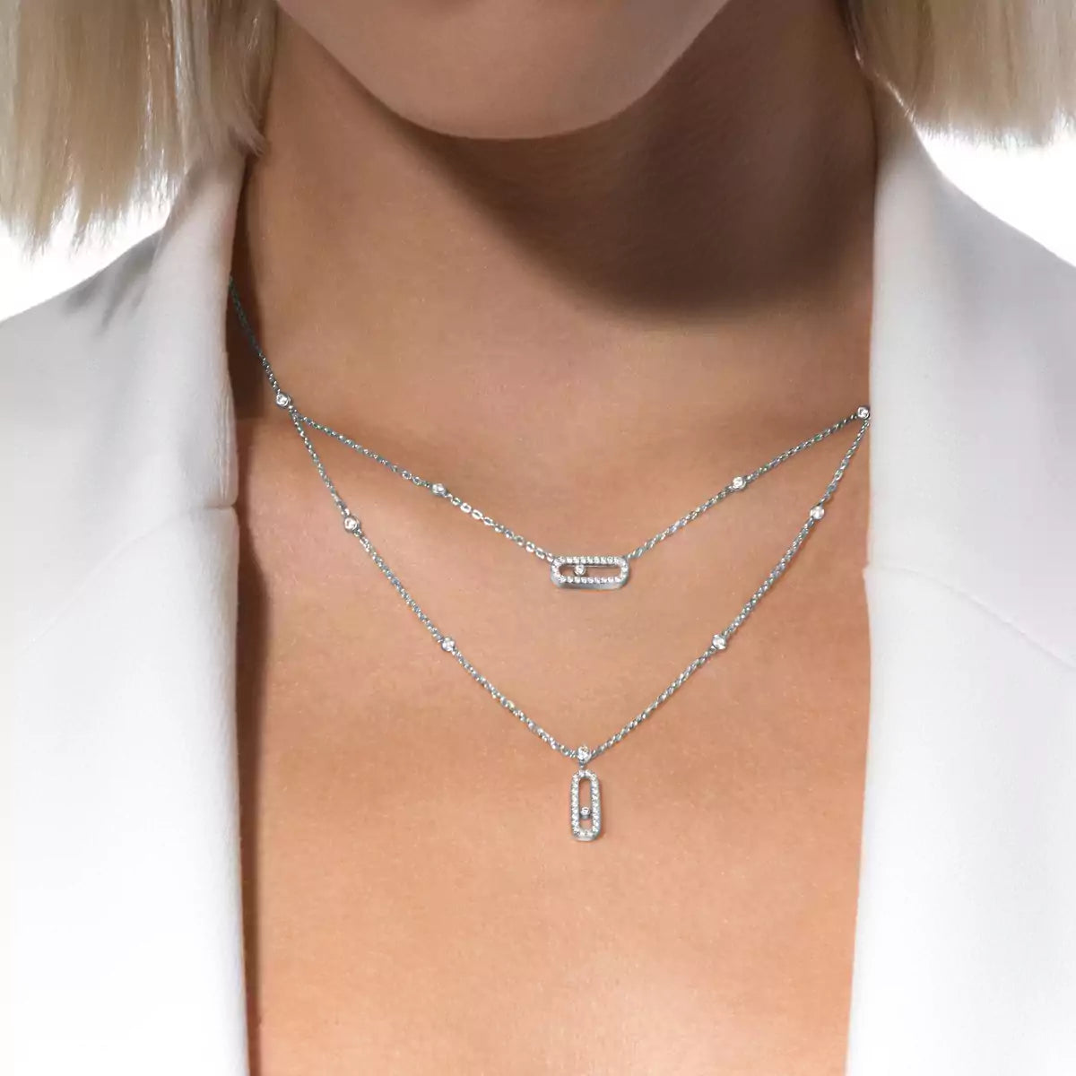 [Dawnora Jewelry]2 Rows Rose Gold Diamond Pave_ Necklace Move Uno