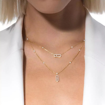 [Dawnora Jewelry]2 Rows Rose Gold Diamond Pave_ Necklace Move Uno