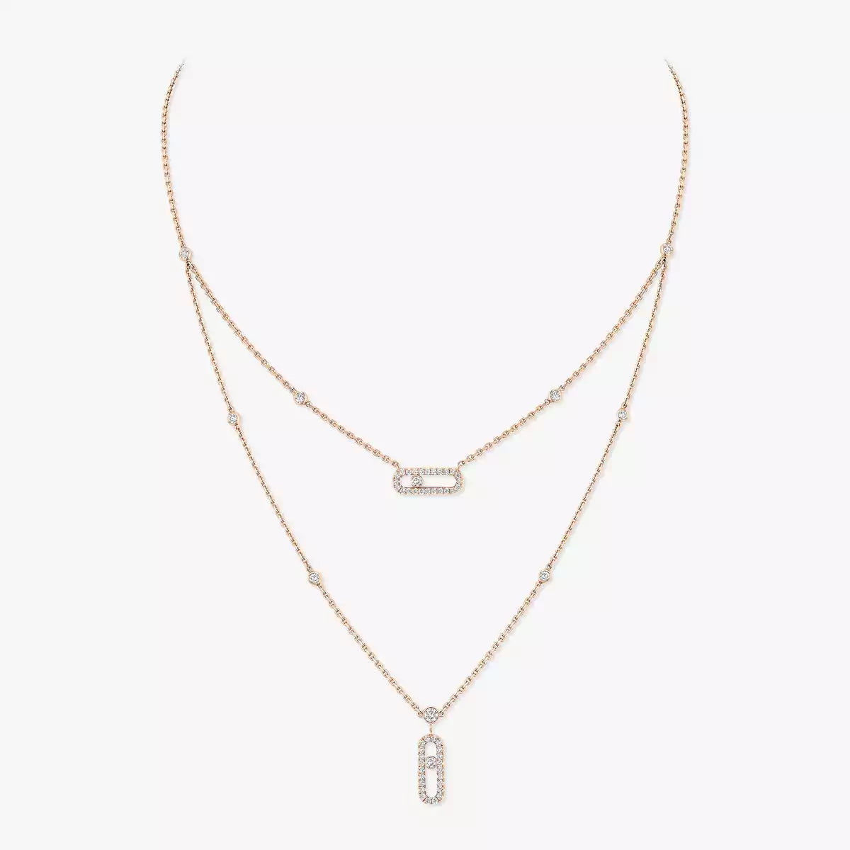 [Dawnora Jewelry]2 Rows Rose Gold Diamond Pave_ Necklace Move Uno