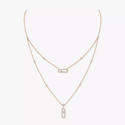 [Dawnora Jewelry]2 Rows Rose Gold Diamond Pave_ Necklace Move Uno