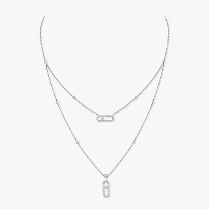 [Dawnora Jewelry]2 Rows Rose Gold Diamond Pave_ Necklace Move Uno