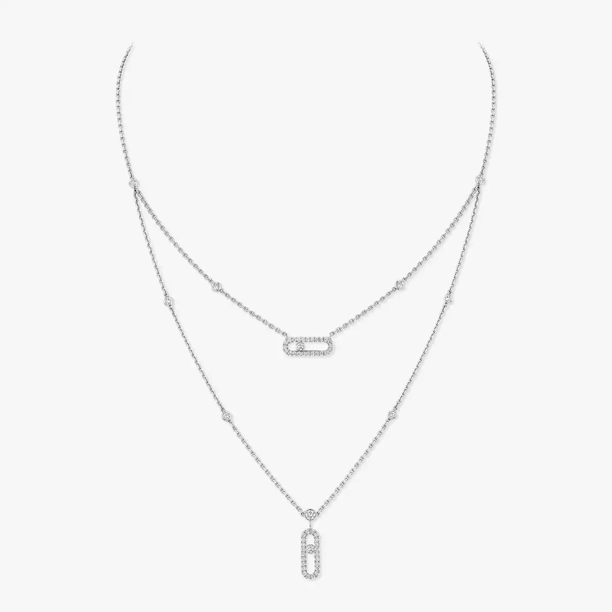 [Dawnora Jewelry]2 Rows Rose Gold Diamond Pave_ Necklace Move Uno