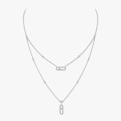 [Dawnora Jewelry]2 Rows Rose Gold Diamond Pave_ Necklace Move Uno