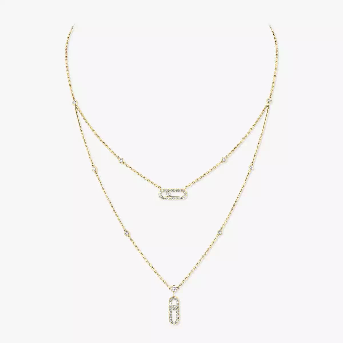 [Dawnora Jewelry]2 Rows Rose Gold Diamond Pave_ Necklace Move Uno