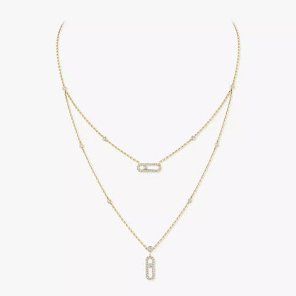 [Dawnora Jewelry]2 Rows Rose Gold Diamond Pave_ Necklace Move Uno
