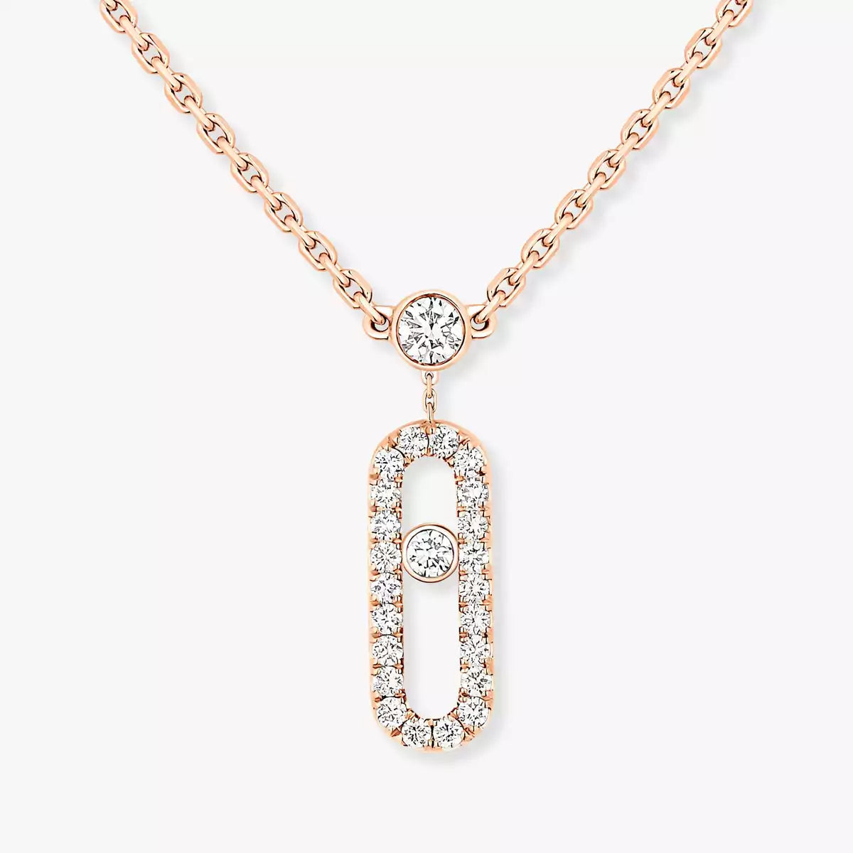 [Dawnora Jewelry]2 Rows Rose Gold Diamond Pave_ Necklace Move Uno
