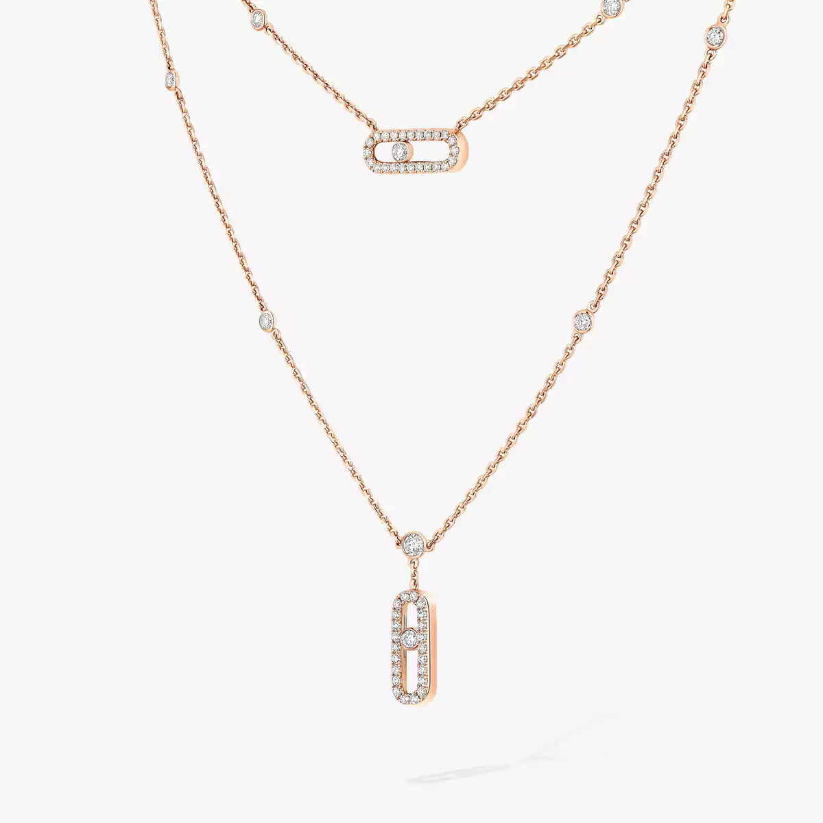 [Dawnora Jewelry]2 Rows Rose Gold Diamond Pave_ Necklace Move Uno