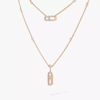 [Dawnora Jewelry]2 Rows Rose Gold Diamond Pave_ Necklace Move Uno