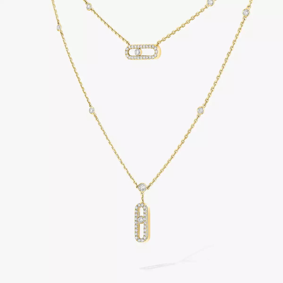 [Dawnora Jewelry]2 Rows Rose Gold Diamond Pave_ Necklace Move Uno