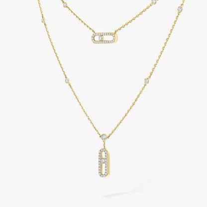 [Dawnora Jewelry]2 Rows Rose Gold Diamond Pave_ Necklace Move Uno